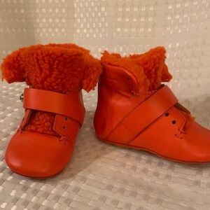 Coach Vibrant Orange shearling infant boots, size 3-6 months.